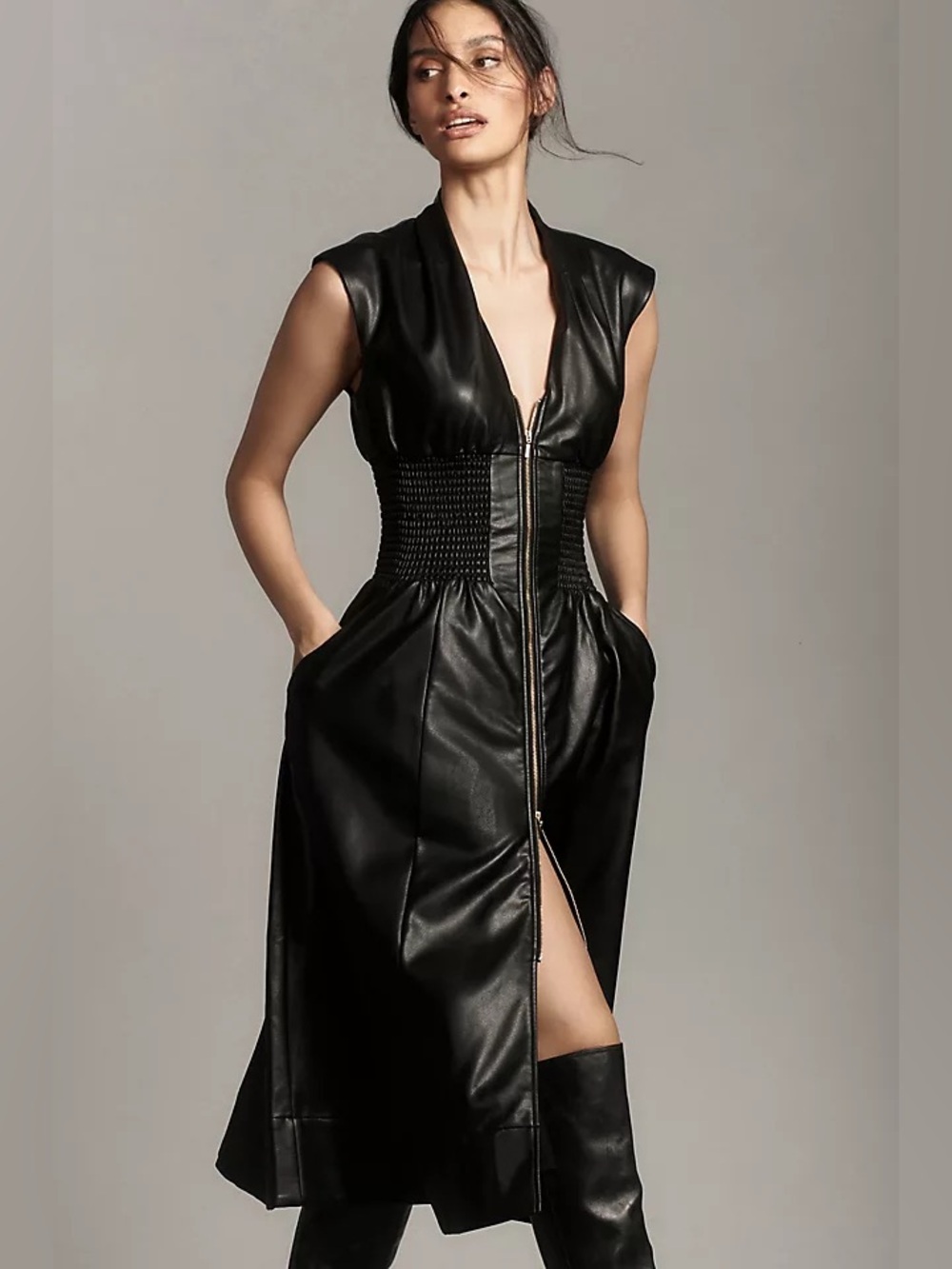 Anthropologie Tommie Faux Leather Zip-Front Dress